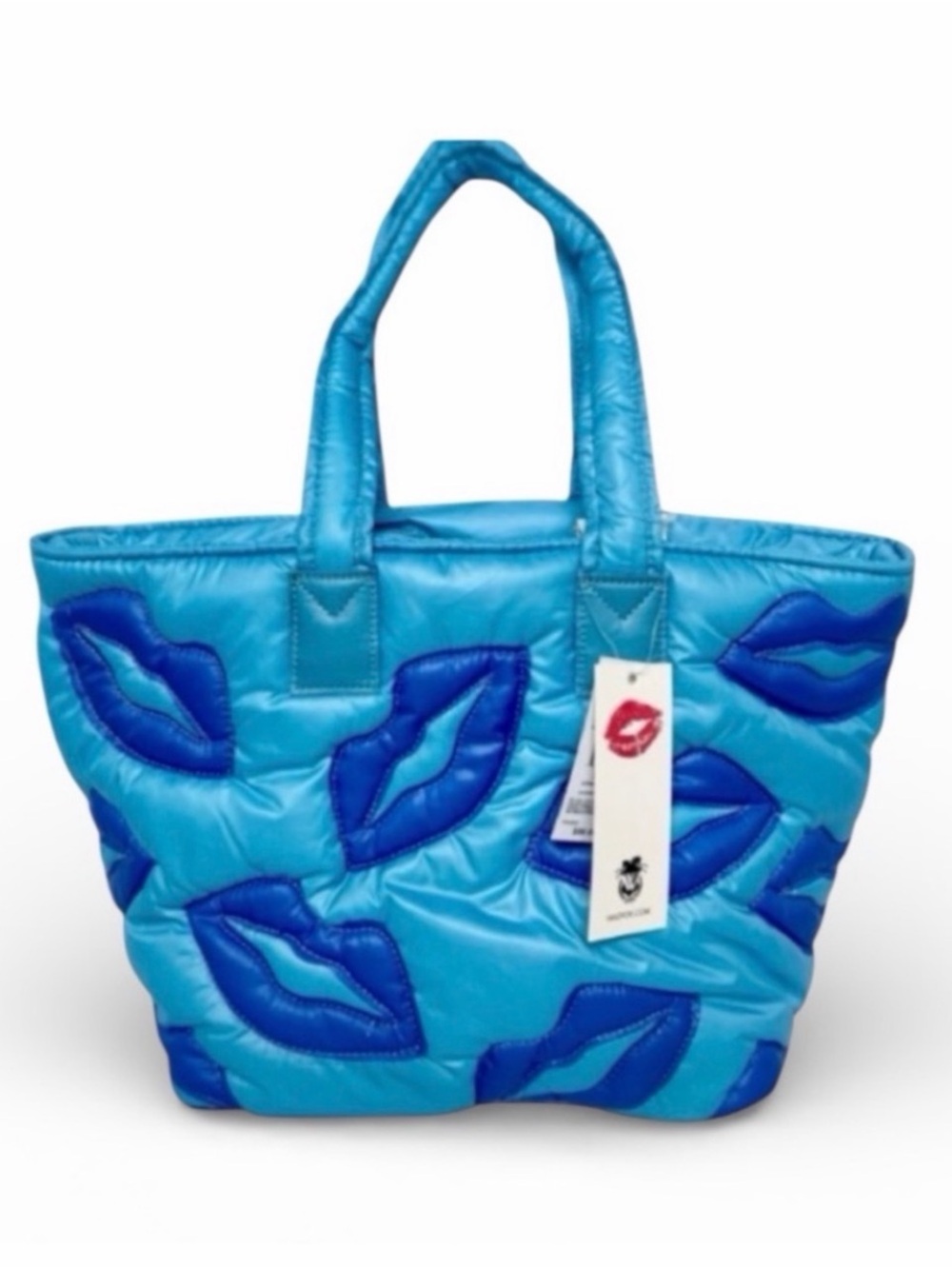 Wildfox Blue Quilted Tote with Royal Blue Lip Appliqués - Picture 2 of 5